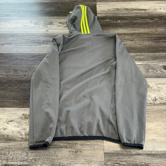 Adidas 3 Striped Logo Gray Neon Green Mens S Full Zip Sweatshirt Hoodie Jacket - Picture 6 of 9